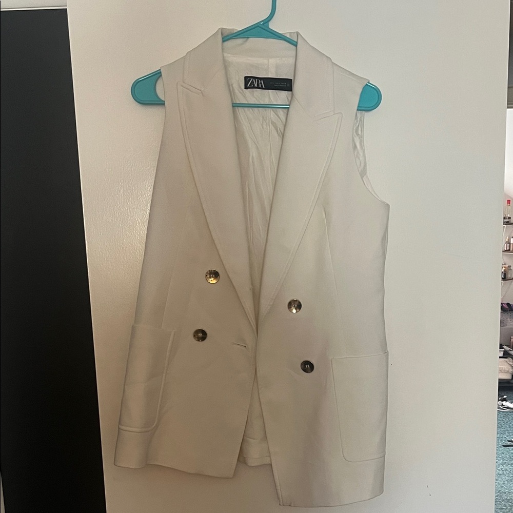 Zara Women's Cream Double-Breasted Vest